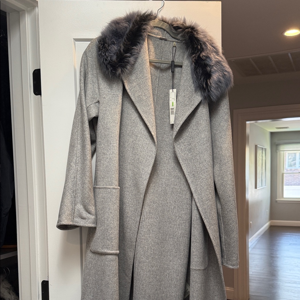 Gray Coat With Faux Fur Collar